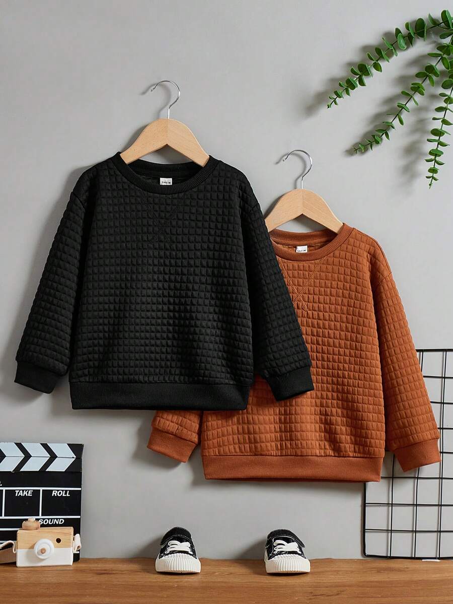 SHEIN Chàng trai trẻ 2 Miếng Chất rắn Chần Áo nỉ - màu nâu - Xem 1