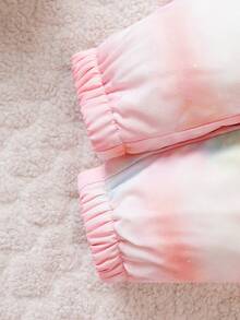 女嬰紮染卡通圖案保暖連帽夾克和褲子 - 粉色 - 查看 6