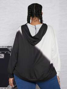 SHEIN CURVE+ 加大码猫咪印花落肩卫衣 - 黑與白 - 查看 2