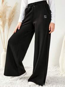 RueChic Teen Girl Drawstring Waist Wide Leg Pants - Black - View 5