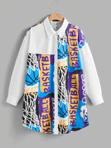 SHEIN EZwear Talla grande Camisa con estampado de letra de hombros caídos - Multicolor - Ver 1