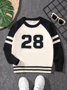 Toddler Boys Striped & Number Pattern Raglan Sleeve Jumper - Black and White - View 1