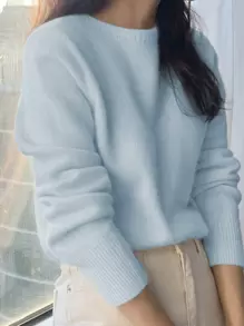 DAZY Solid Ribbed Knit Sweater,Long Sleeve Tops,Fall Clothes