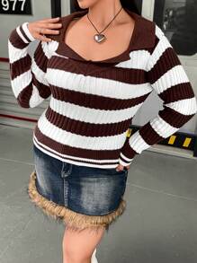 Flirla Suéter de punto con estampado de rayas, suéter de otoño e invierno - Multicolor - Ver 6