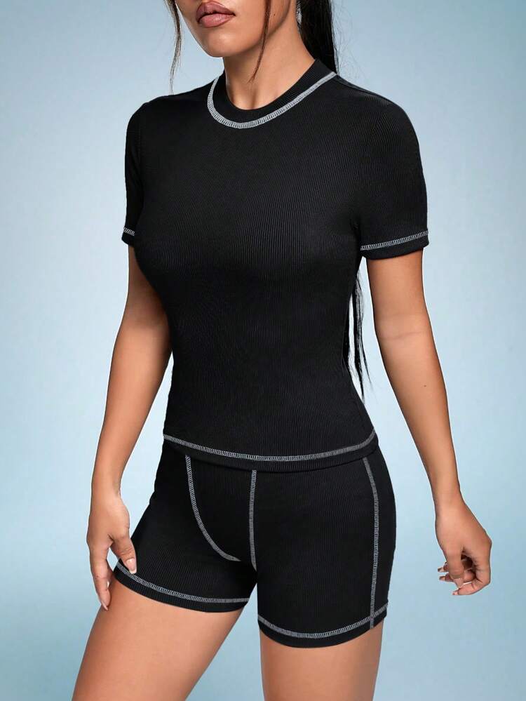 Contrast Stitch Tee & Biker Shorts