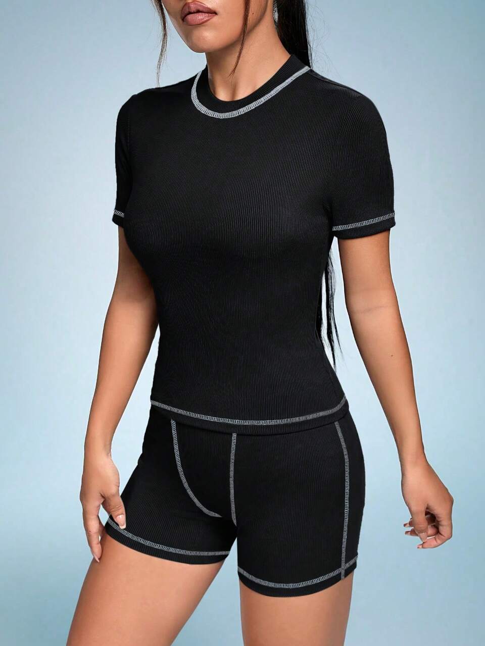 Contrast Stitch Tee & Biker Shorts