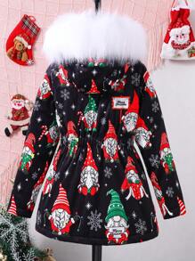 SHEIN Cô gái Tween 1 Miếng In Giáng sinh Trang trí Fuzzy Áo trùm đầu - Nhiều màu - Xem 2