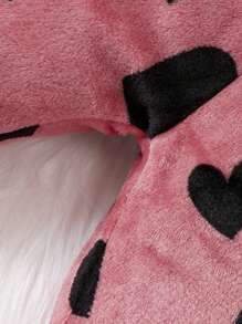 SHEIN Playful Pals 女嬰愛心圖案毛絨帽衫和褲子 - 藕粉色 - 查看 7