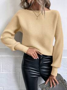 SHEIN Frenchy Boat Neck Batwing Sleeve Sweater - Apricot - View 1