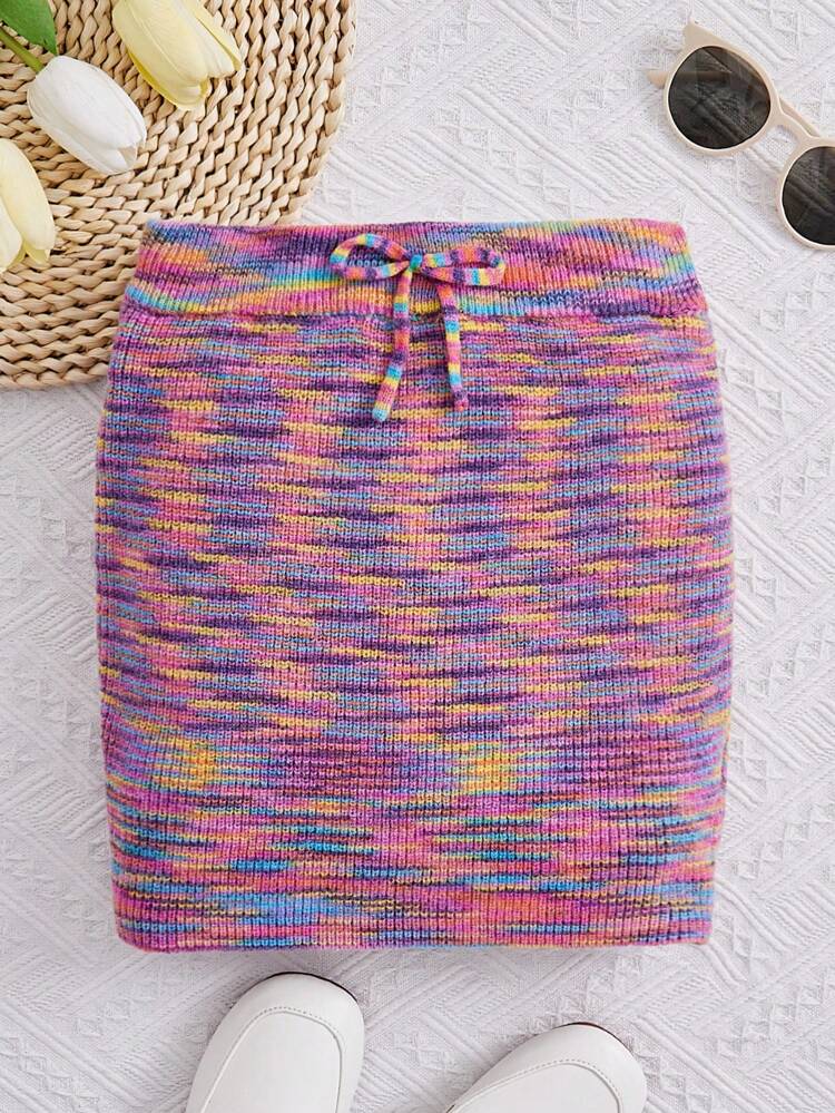 Tween Girl Space Dye Drawstring Waist Sweater Skirt