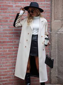 SHEIN LUNE Double Breasted Lapel Neck Overcoat - Apricot - View 1