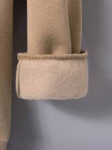 SHEIN 男小童字母圖案加絨內裏運動衫 - 卡其色 - 查看 3