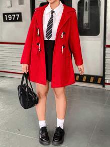 Flirla Plus Klaff Ficka Duffle Överkappa - Röd - Visa 2