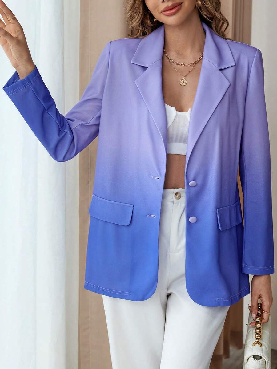 SHEIN Privé Ombre Lapel Neck Blazer - Purple - View 1