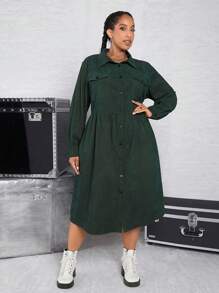 SHEIN CURVE+ Talla grande Vestido camisero con bolsillo con solapa con botón delantero