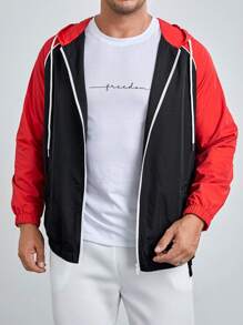 Manfinity VCAY Men Plus Slogan Graphic Contrast Raglan Sleeve Hooded Jacket, For Fall Winter