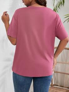 SHEIN Unity Plus Slogan Graphic Drop Shoulder Tee - Dusty Pink - View 2