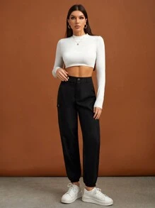 SHEIN Unity Flap Pocket Side Cargo Pants - Black - View 3