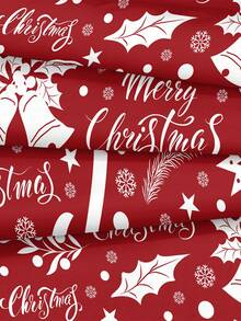 3pcs Christmas Themed Polyester Bedding Set With Snowflakes, Bells And Red Background - Red and White - View 6