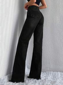 Cottnline Jeans de pierna recta de talle alto - Negro - View 2