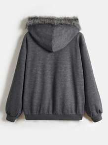 ROMWE Fairycore 女式加大码水钻装饰拼接卫衣，学校款 - 深灰色 - 查看 2