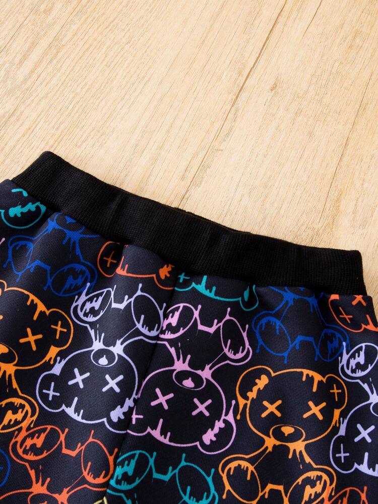 Baby Boy Bear & Letter Graphic Bomber Jacket & Sweatpants
