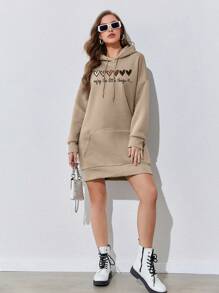 SHEIN EZwear 衛衣連身裙 - 卡其色 - 查看 6