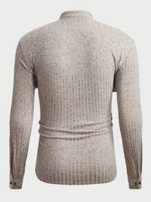 GENTILAND Men Marled Knit Half Button Tee - Khaki - View 2