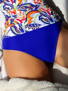 Allover Print Halter Tankini - Multicolor - View 3