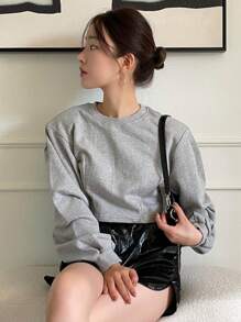DAZY Solid Round Neck Sweatshirt,Fall Women Clothes