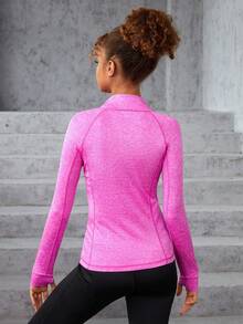 SHEIN Teen Girl Zip Up Raglan Sleeve Sports Jacket - Hot Pink - View 2