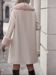 SHEIN Essnce Cổ áo Borg Đôi ngực Áo khoác - Màu be - Xem 2
