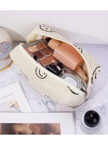 灯芯绒旅行化妆包，1 件轻便多功能防水化妆品收纳包手提包沐浴淋浴钱包袋便携式化妆品刷收纳包带拉链封口适用于口红、刷子、护肤品、手机、硬币、小物品，适合家庭、旅行、度假和学校使用，化妆包化妆袋护肤包收纳化妆品收纳盒化妆盒 - 彩色 - 查看 4