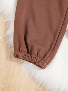 SHEIN Tween Girl Cartoon & Slogan Graphic Sweatpants - Camel - View 4