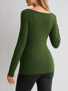 SHEIN Maternity Sweetheart Neck Drawstring Front Tee - Army Green - View 2