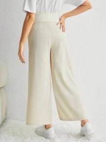 SHEIN Maternity Adjustable Waist Split Hem Wide Leg Pants - Apricot - View 2