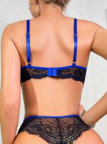 Của phụ nữ Ren gợi cảm Vá lại Khối màu Bộ đồ lót - Màu xanh lam - Xem 2
