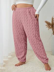 Plus Solid Fuzzy Sleep Pants - Dusty Pink - View 4