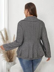 SHEIN Clasi Plus Herringbone Print Peplum Coat - Dark Grey - View 2