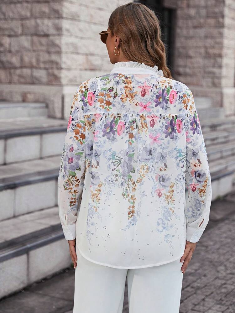 Plus Floral Print Button Front Shirt