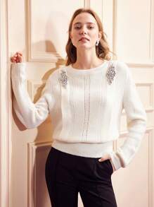 MOTF PREMIUM Pha lê Trình bày Áo len - Màu be - Xem 9