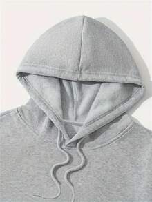 Men Skull Print Kangaroo Pocket Drawstring Thermal Lined Hoodie - Light Grey - View 4