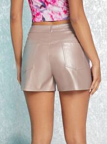 SHEIN BAE Zipper Fly Solid Shorts - Rusty Rose - View 2