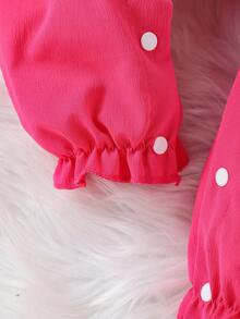 Baby Girl Contrast Eyelet Embroidery Ruffle Trim Flounce Sleeve Jumpsuit & Headband - Hot Pink - View 6