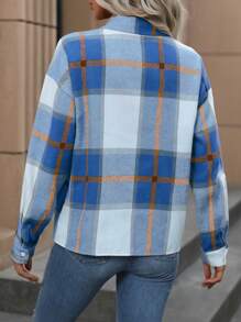 SHEIN LUNE In kẻ sọc Nút phía trước Áo sơ mi - Xanh và trắng - Xem 2