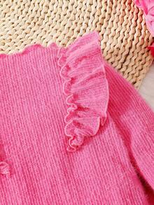 女嬰荷葉邊T恤&前蝴蝶結喇叭褲 - 玫紅色 - 查看 5