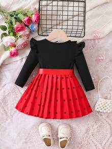 Đứa bé gái In vết tròn Polka Viền Ruffle Viền xếp Váy có thắt lưng - Nhiều màu - Xem 2