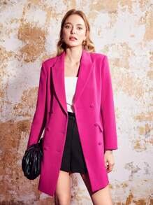 MOTF PREMIUM Cổ áo Đôi ngực Thắt lưng Váy blazer - Màu Hồng Tươi - Xem 7