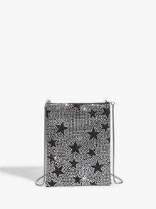 SHEIN ICON Mini閃爍鑽石裝飾的單肩包 - 黑色 - 查看 1