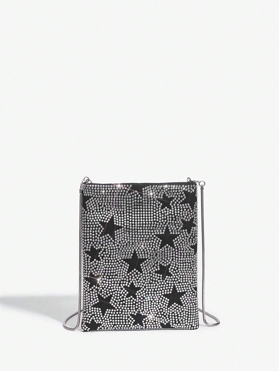SHEIN ICON Mini閃爍鑽石裝飾的單肩包 - 黑色 - 查看 1